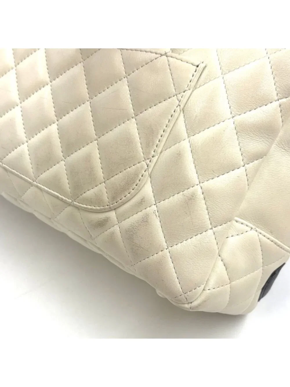Chanel Cambon Line Bowling Lambskin Black White Shoulder Bag Silver